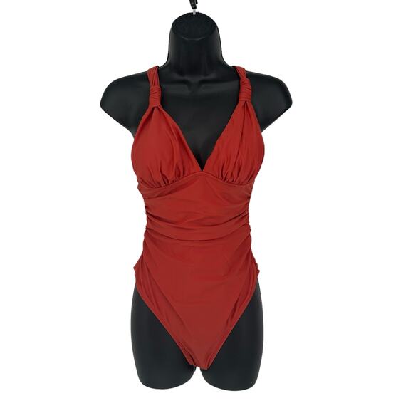 CUPSHE V-neck Ruched One-Piece Swimsuit For Women Sexy Backless Monokini Small - Picture 1 of 9